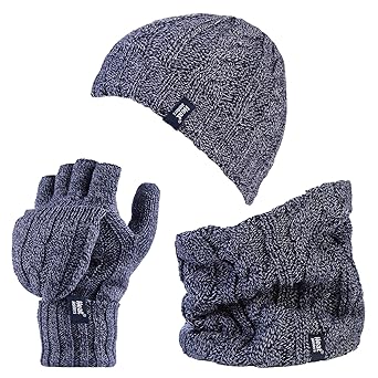 HEAT HOLDERS - Damen Warme Wintermütze Halswärmer und Handschuhe fingerlos ohne Finger Set (Hat, NW, Converter Set)