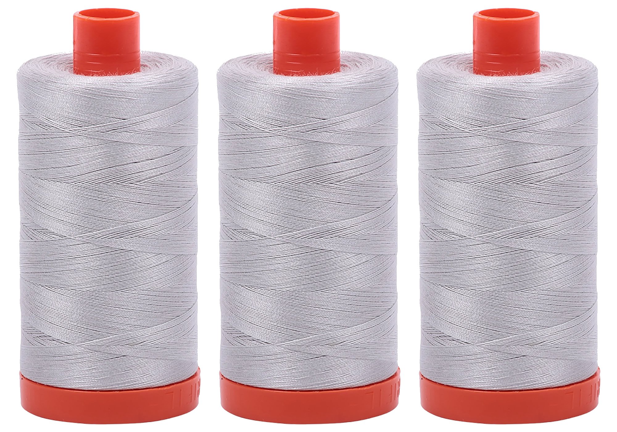 Bundle of 3 Large 1422 Yard Spools of Aurifil 50wt Egyptian Cotton Thread, Color: Aluminium Aluminum, No. A1050-2615
