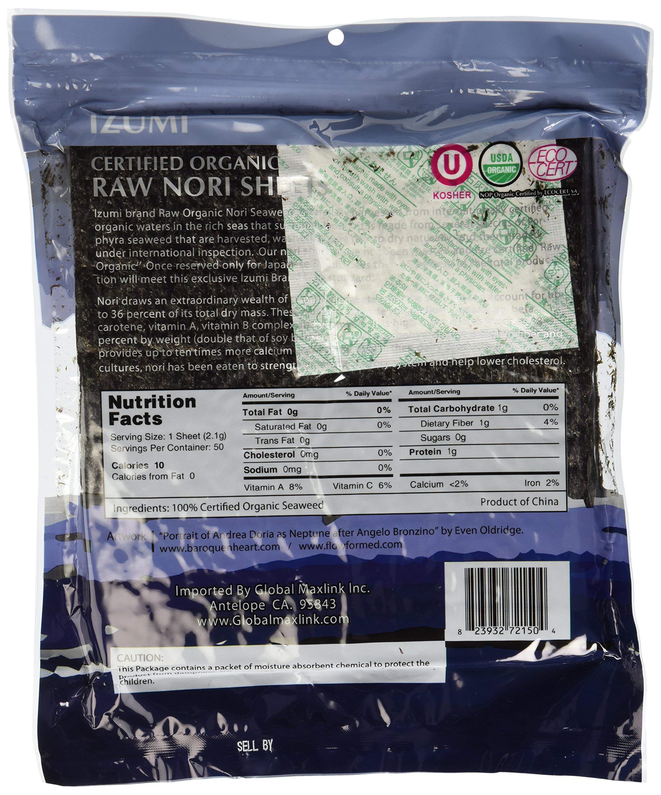 Raw Organic Nori Sheets 50 qty Pack + Free Sushi Roller Mat