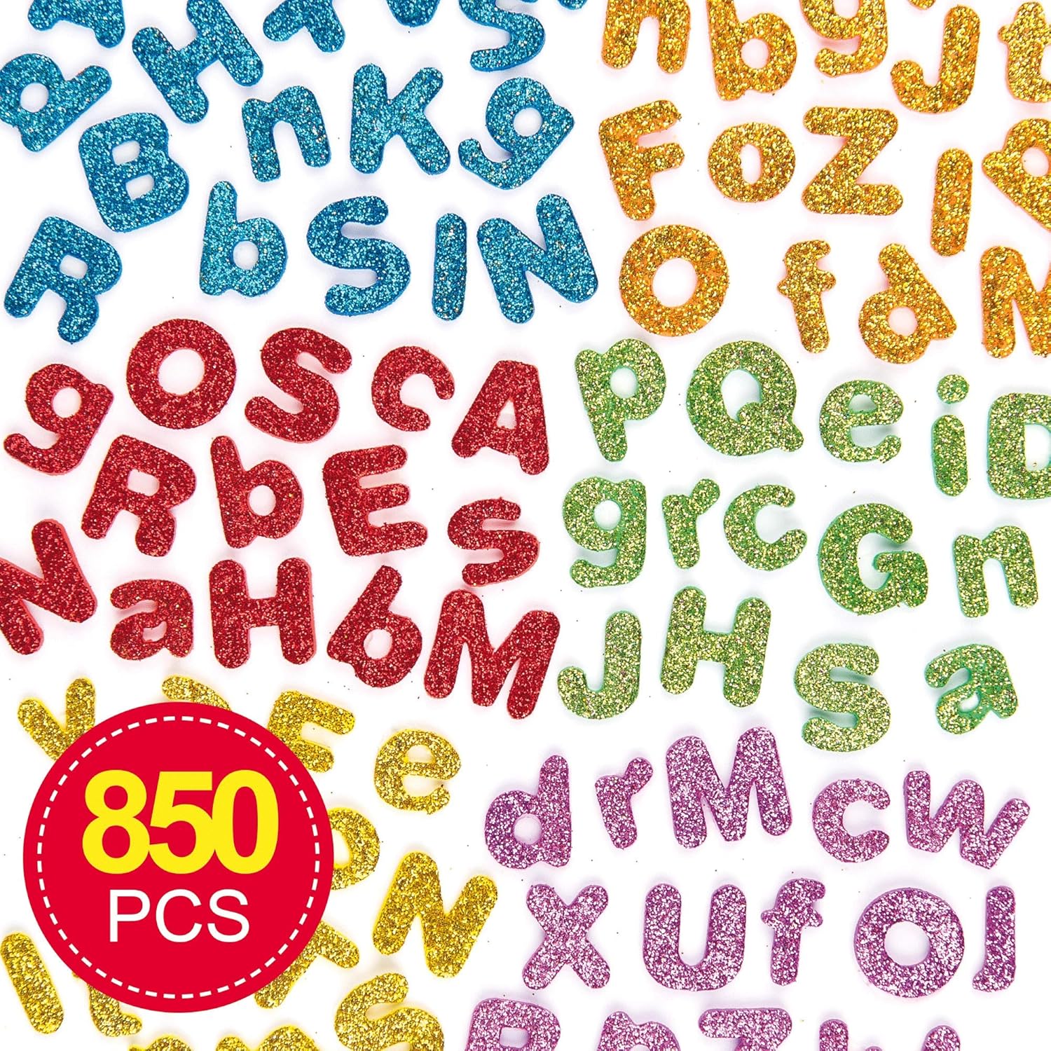 Baker Ross EX594 Glitter Letter (Pack of 850) Puffy Scrapbook Stickers in Fun Self Adhesive Foam Shapes, Vinyl, Assorted, 1cm-1.5cm - Image 3