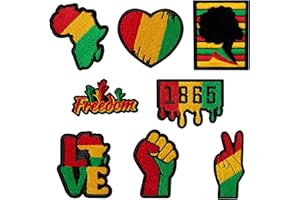 Kirako 8 Pcs Black History Iron on Patches Juneteenth 1865 African Map Fist up Freedom Love Heart Sew on Repair Embroidered Applique DIY Crafts Accessories Embroidery Gifts for Clothing Backpack Hat