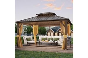 YOLENY 10' x 12' Hardtop Gazebo, Metal Gazebo with Aluminum Frame, Double Galvanized Steel Roof, Curtains and Netting Included, Pergolas for Patios, Garden, Parties, Lawns