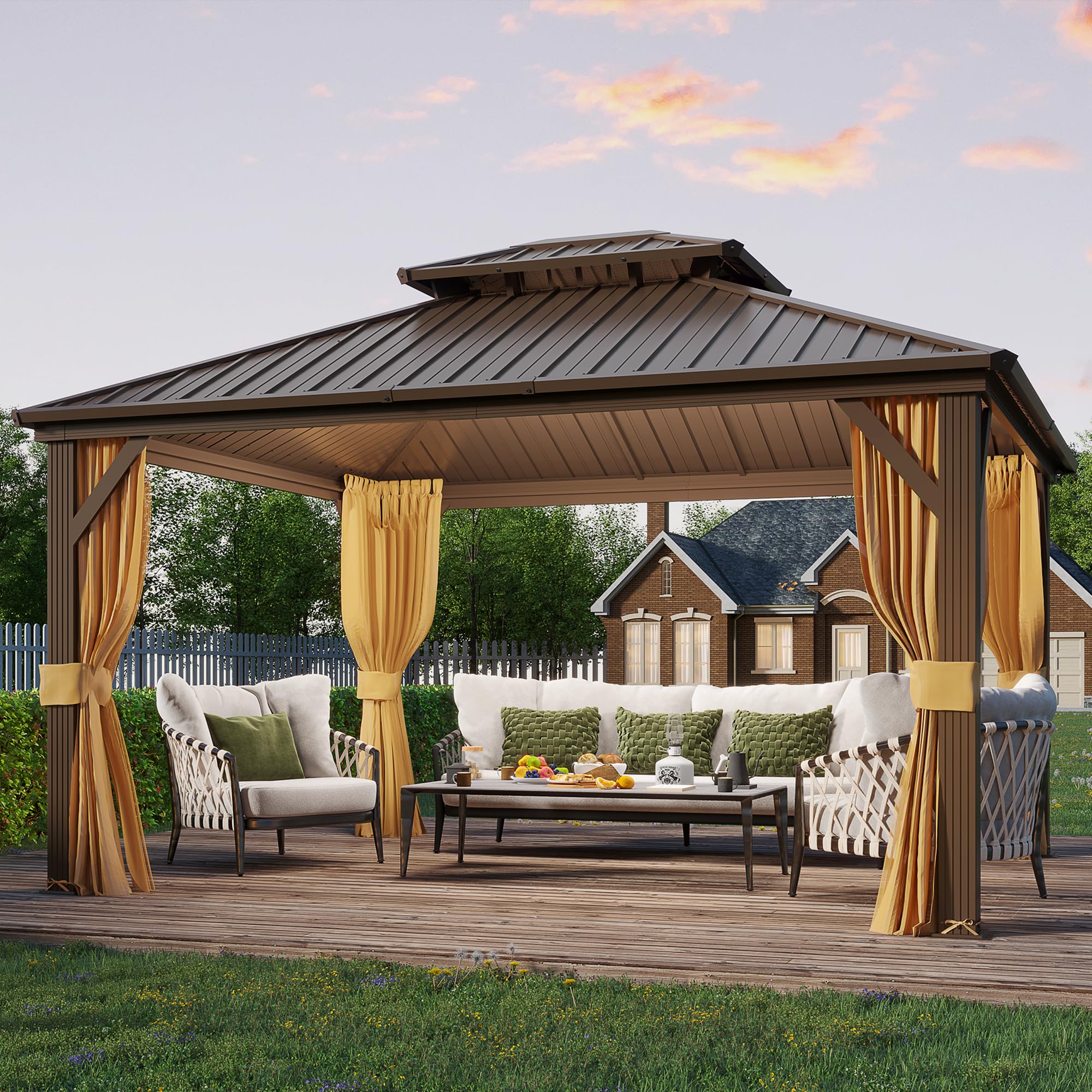 Photo 1 of ***STOCK PHOTO FOR REFERENCE ONLY***
MISSING BOXES
YOLENY 10' x 12' Hardtop Gazebo, Metal Gazebo with Aluminum Frame, Double Galvanized Steel Roof, Curtains and Netting Included, Pergolas for Patios, Garden, Parties, Lawns