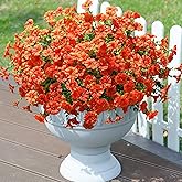 Artificial Flowers Fake Plants for Outdoors Decoration, 12 Bundles Orange Silk Morning Glory with Eucalyptus Realistic UV Resistant Faux Flowers Greenery for Outside Planter Yard Garden Home Indoor