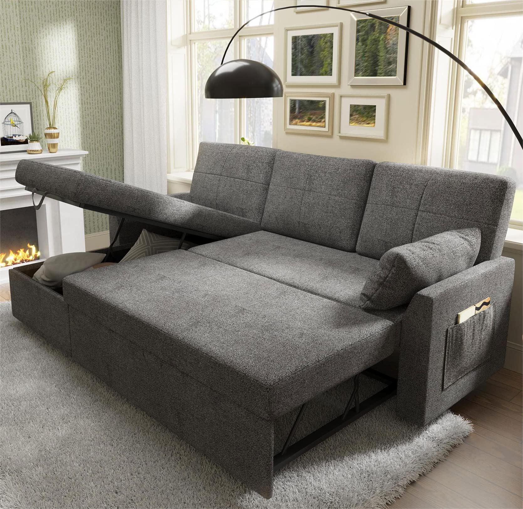 VanAcc Sleeper Sofa 2 In 1 Pull Out Bed With Storage Chaise For Living vanacc-sleeper-sofa-2-in-1-pull-out-bed-with-storage-chaise-for-living