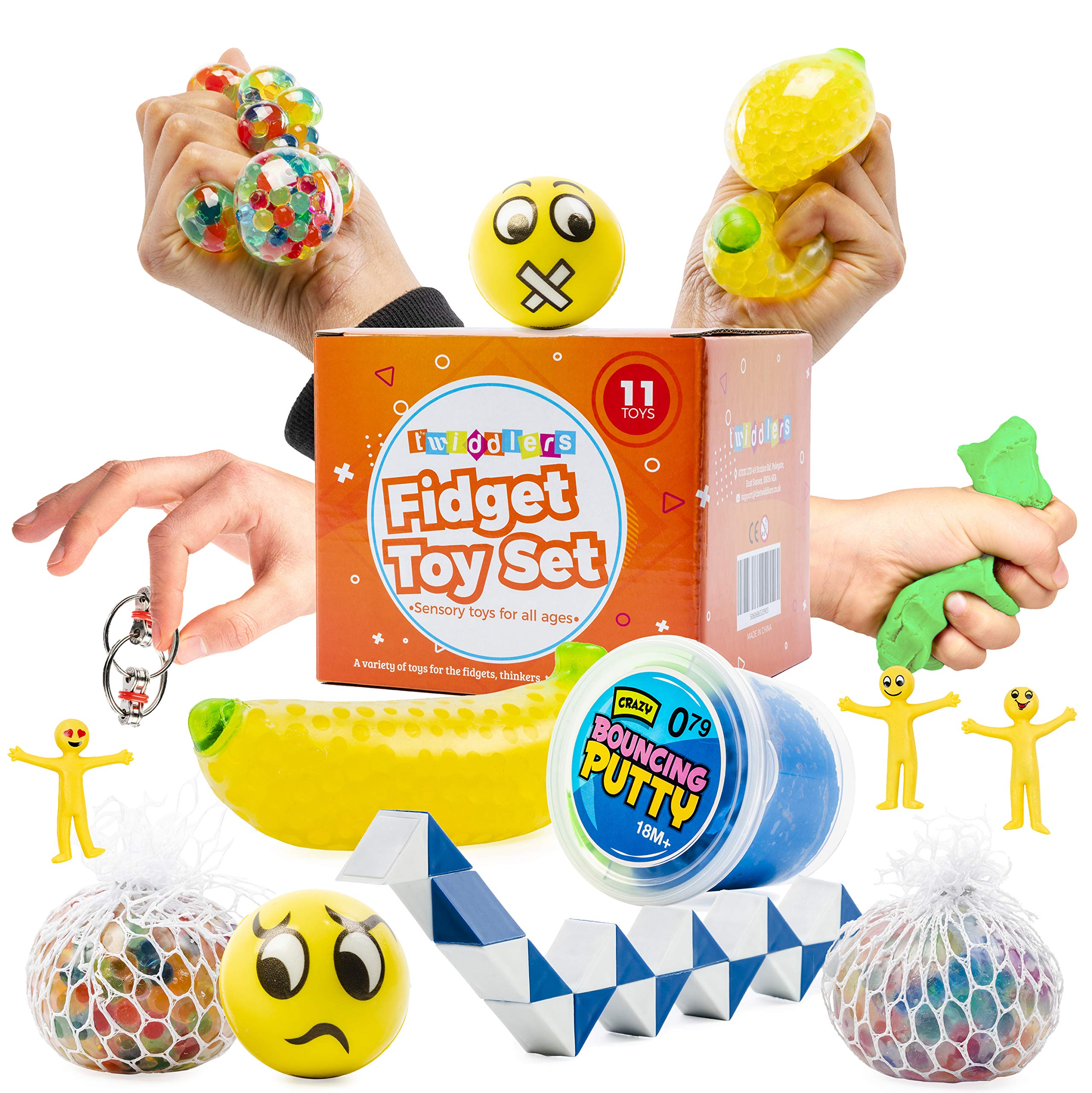 The Twiddlers - 11 Pack Fidget Sensory Set, Lucky Dip Squeeze Toys for Anxiety, ADHD, Autism & Stress Relief, Ideal for Kids & Adults