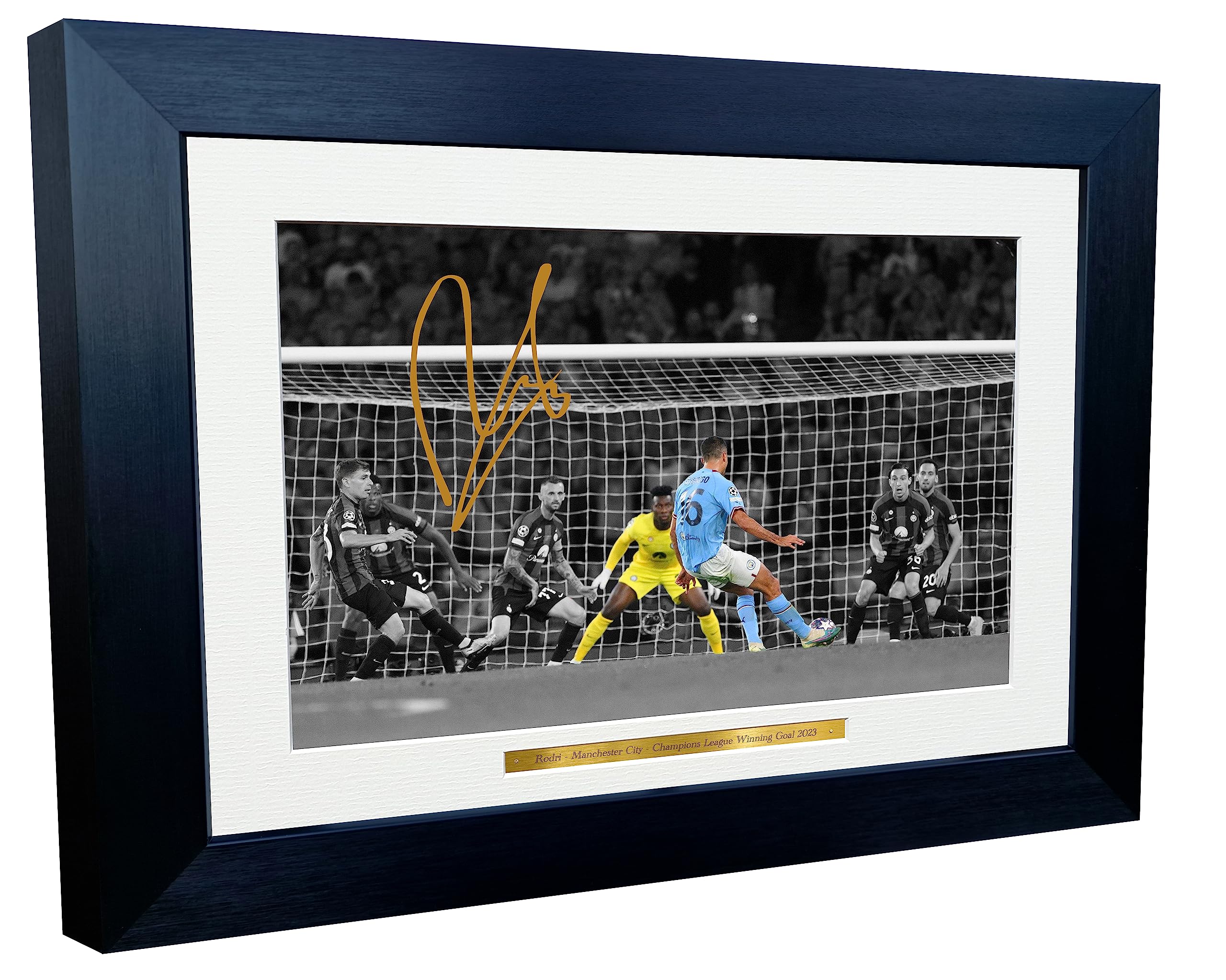 Kitbags & Lockers 12x8 A4 Rodri Rodrigo Hernández Cascante Manchester City Champions League Winning Goal 2023 Autographed Signed Photo Photograph Picture Frame Football Soccer Poster Gift