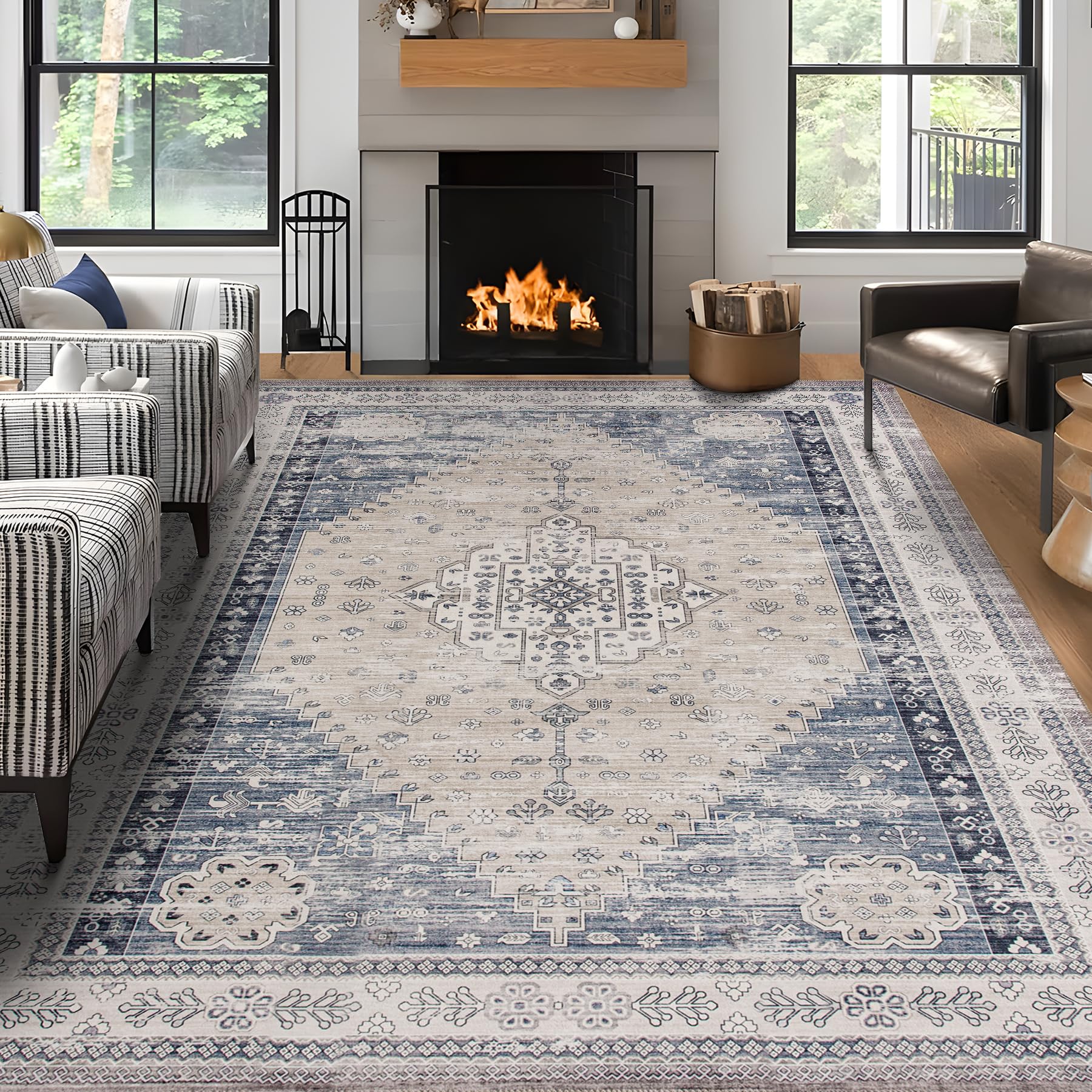 Photo 1 of DECOMALL Kalina Washable Area Rugs, Bohemian Vintage Foldable Carpet for Living Room Bedroom Dinning Room Kitchen?8x10ft