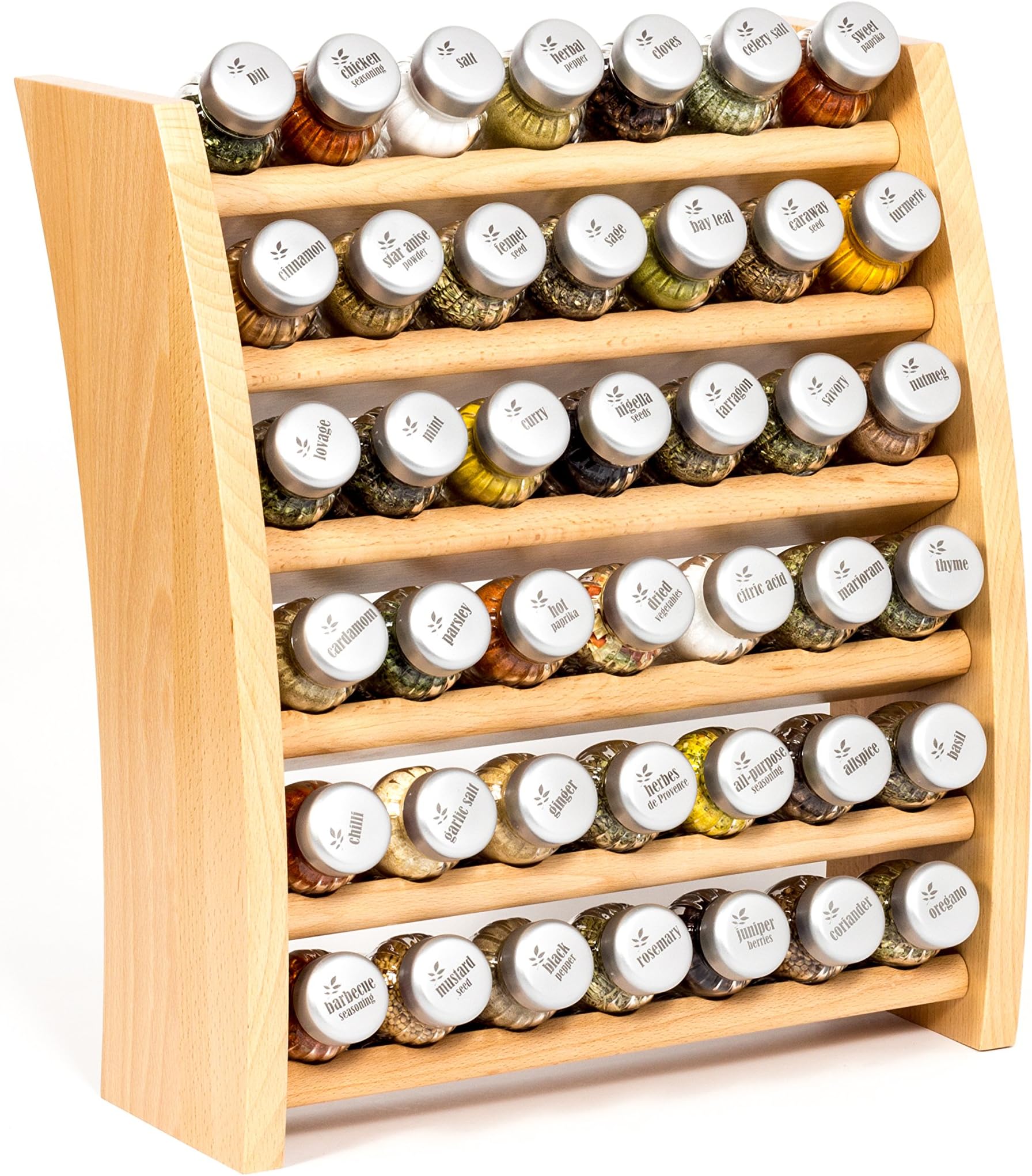 Wooden Kitchen Spice Rack Filled with Herbs and Spices, 42 Jars, Gald - 42F 7x6 Natural mat
