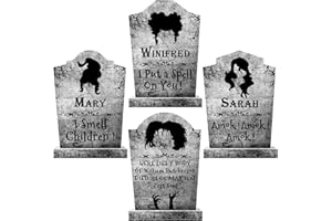 LimBridge Outdoor Halloween Decorations Tombstones: 4ct Large Witches Zombie Gravestones, Outside Graveyard Decor Yard Signs, Realistic Scary Cemetery Headstones for Kids Home Party