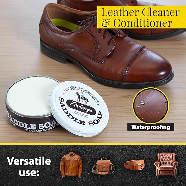 FIEBING’S WHITE SADDLE SOAP FOR LEATHER (12 OZ TIN) – LEATHER CLEANER & CONDITIONER TO SOFTEN, PROTECT & RESTORE LEATHERCRAFT – LEATHER SOAP FOR CAR SEAT, COUCH, SHOE, PURSE, BOOT, BAG, & SADDLES