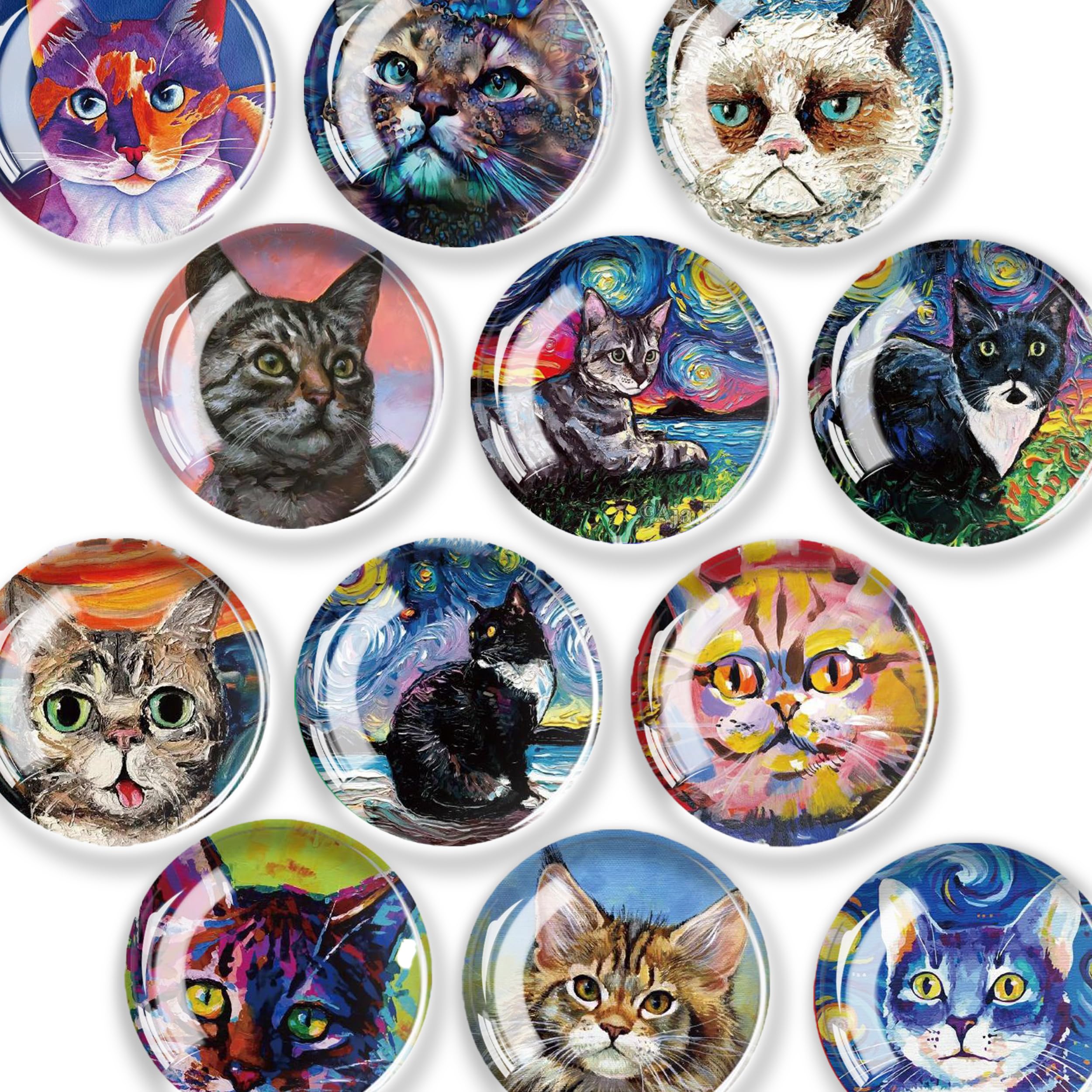 JJ PRIME - 12 Pcs Fridge Magnets | Round Fridge Magnet | Mini Fridge Accessories | Craft Magnets | Small Magnets for Whiteboard, Office. Kitchen and School (Cats Design) — image 1