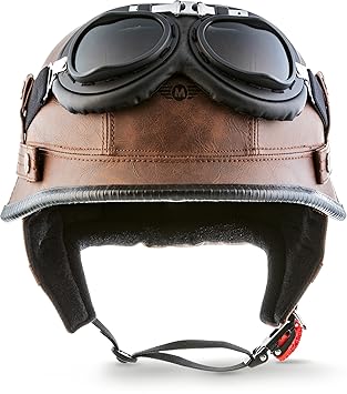 Moto Helmets® D33-Set „Leather Brown“ · Brain-Cap · Halbschale Jet-Helm Motorrad-Helm Roller-Helm Scooter-Helm Bobber Mofa-He
