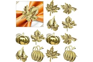 OUDDY PARTY Fall Napkin Rings Set of 12, Fall Thanksgiving Napkin Rings Maple Leaf Pumpkin Napkin Rings Holders for Family Party Wedding Harvest Autumn Holiday Dinner Table Decorations
