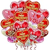 36Pcs Happy Valentine's Day Balloons - Red Pink I Love You Heart Balloons for Valentines Day Decorations, Mix 18'' 18pcs English & 10'' 18pcs Spanish Foil Balloon for Romantic Photo Props, 6 Designs