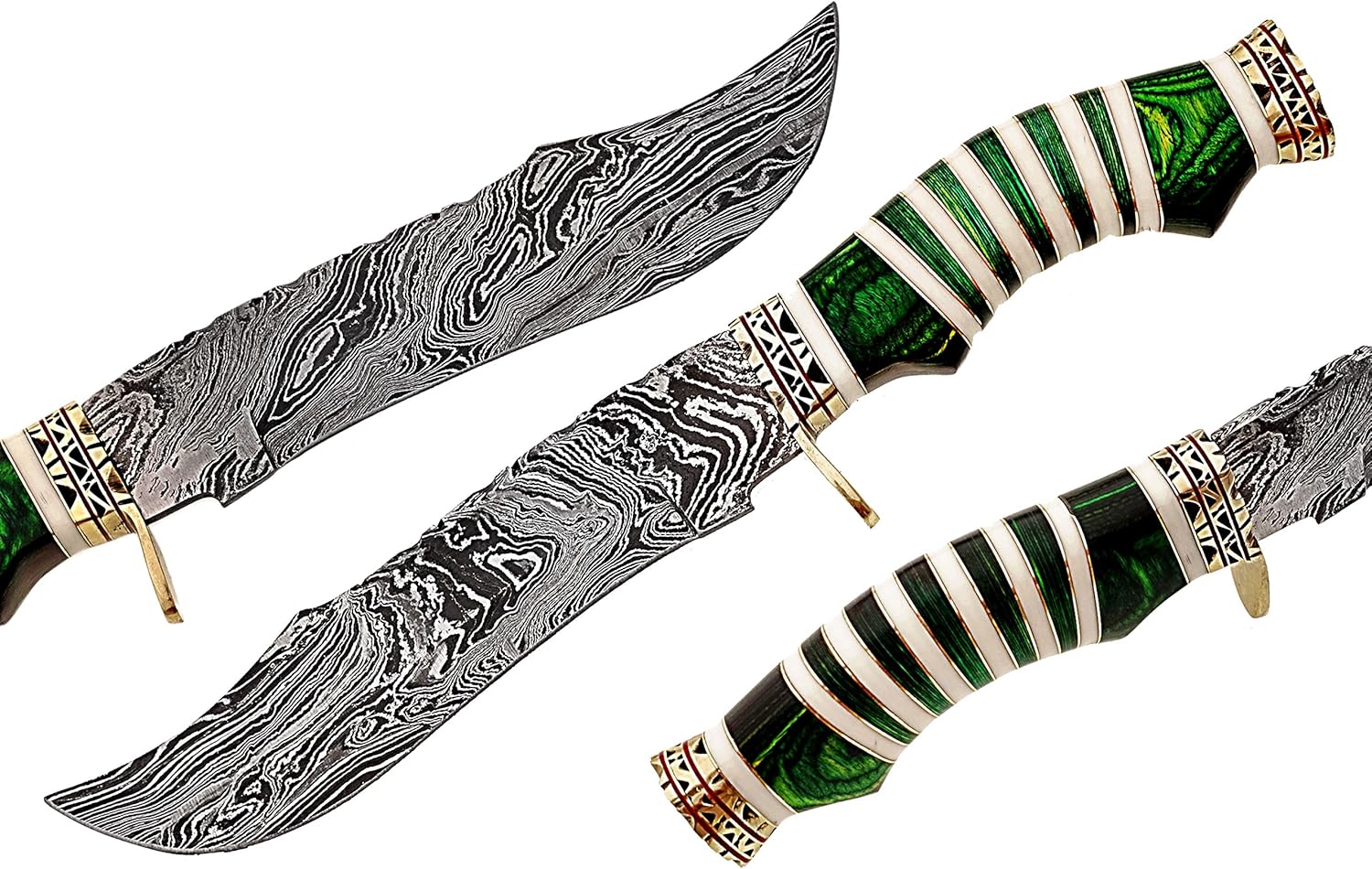 Amazon Com Handsmith 13 Damascus Steel Hunting Knife Fixed Blade Knives With Sheath Handle Made Of Wood Sheet And White Resin Combination With Brass Spacer Sports Outdoors