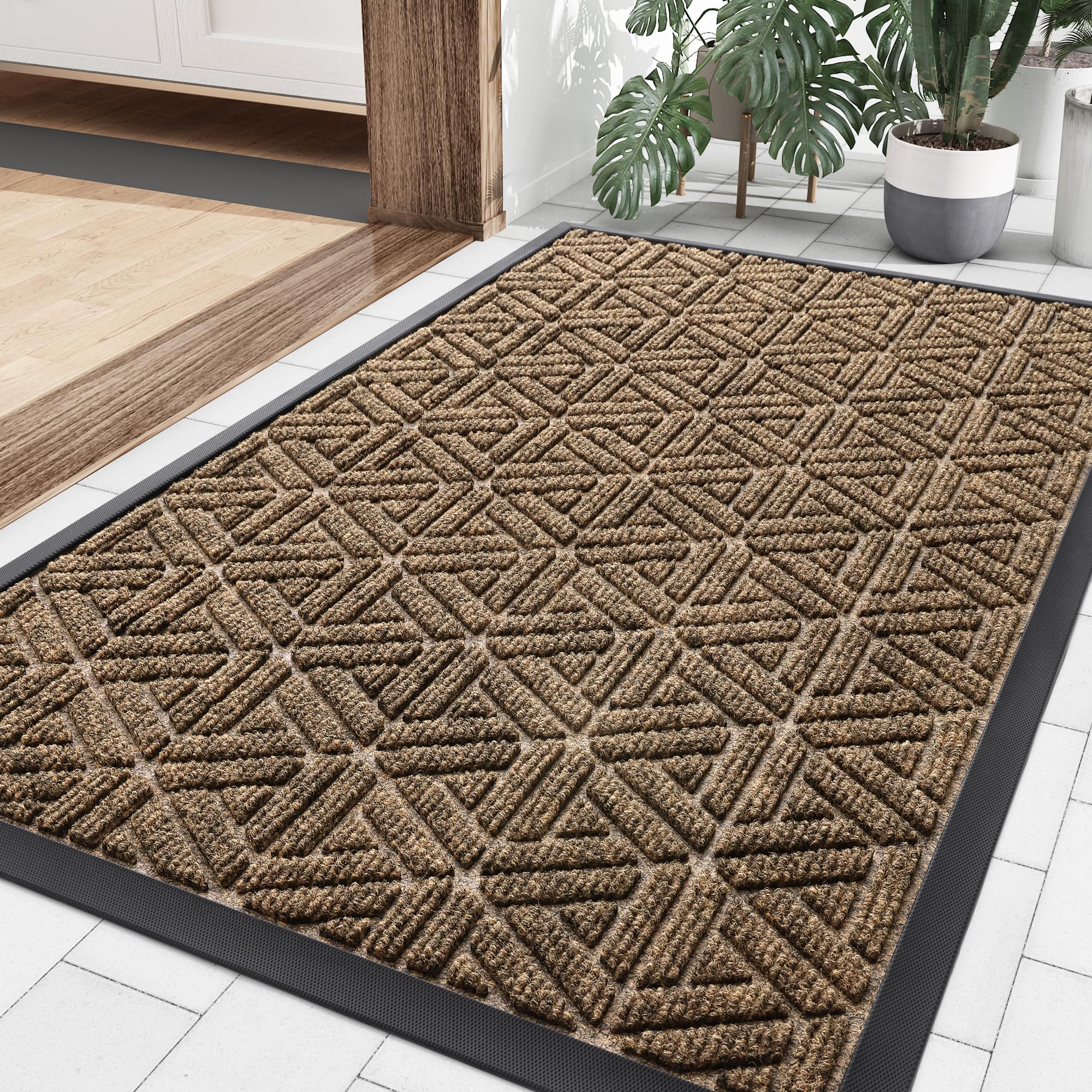 Photo 1 of Smiry Front Door Mat Outside Entrance, Heavy Duty Natural Rubber Doormat, Trap Dirt and Moisture Easy Clean Low Profile Patio Porch Welcome Floor Mats for Entry, 36x24 Inch, Brown