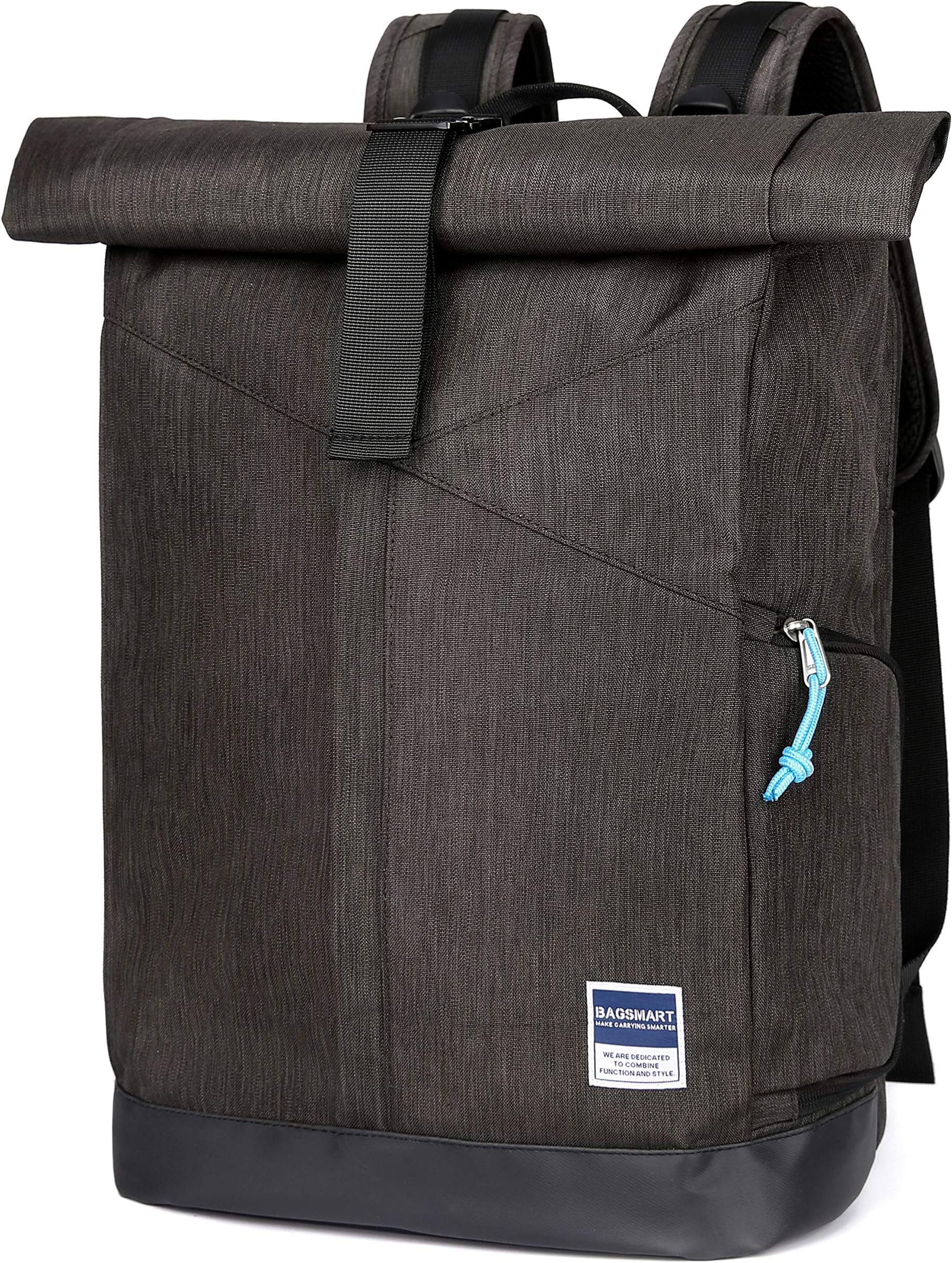 BAGSMART Travel Laptop Backpack, Roll-Top Backpack, Water Resistant Daypack for Men & Women Fits 15.6 Inch Laptop and Notebook, 22L