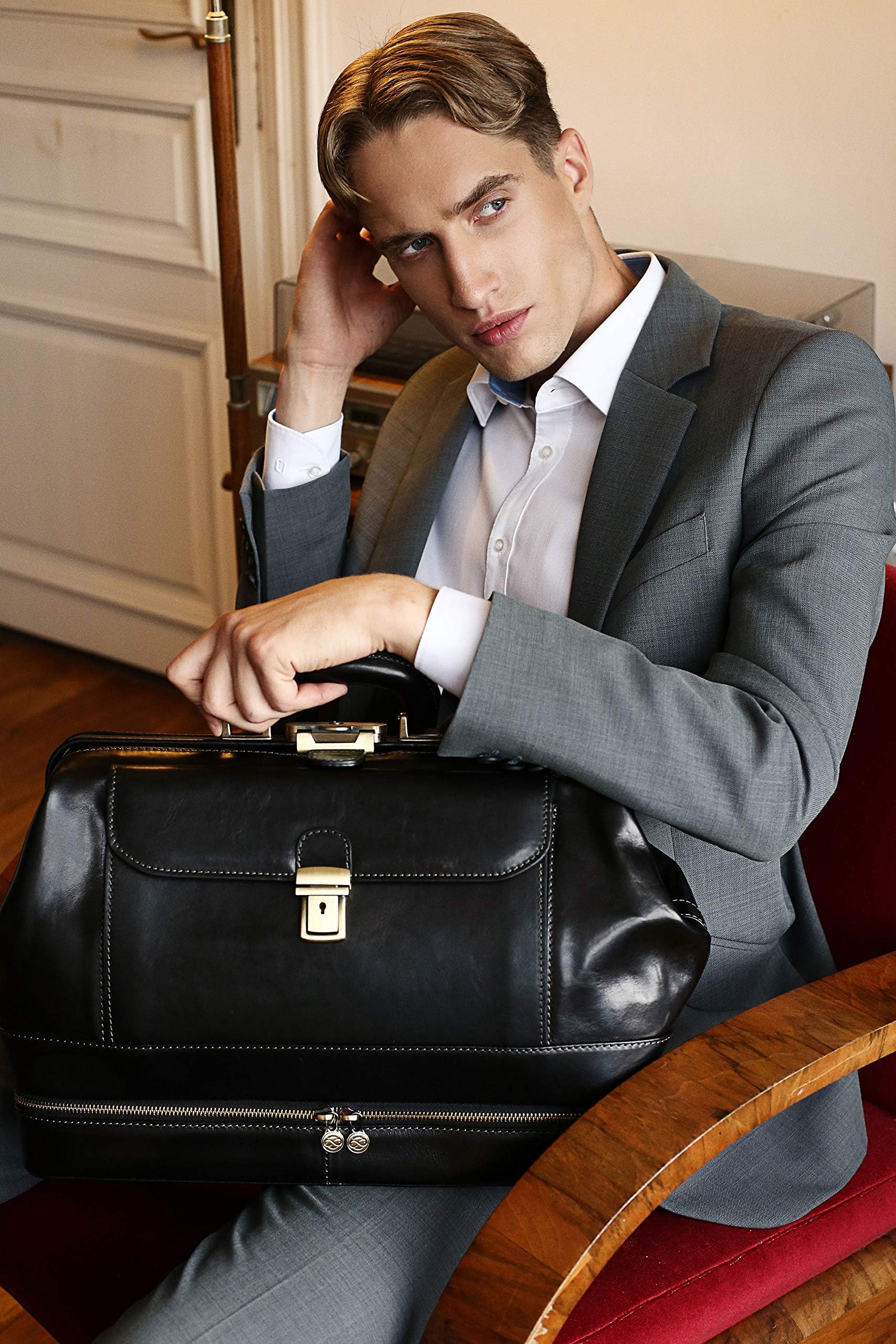 Time Resistance Leather Doctor Bag - Italian Handmade Medical Bag - Vintage Style Handbag - Real Leather Briefcase