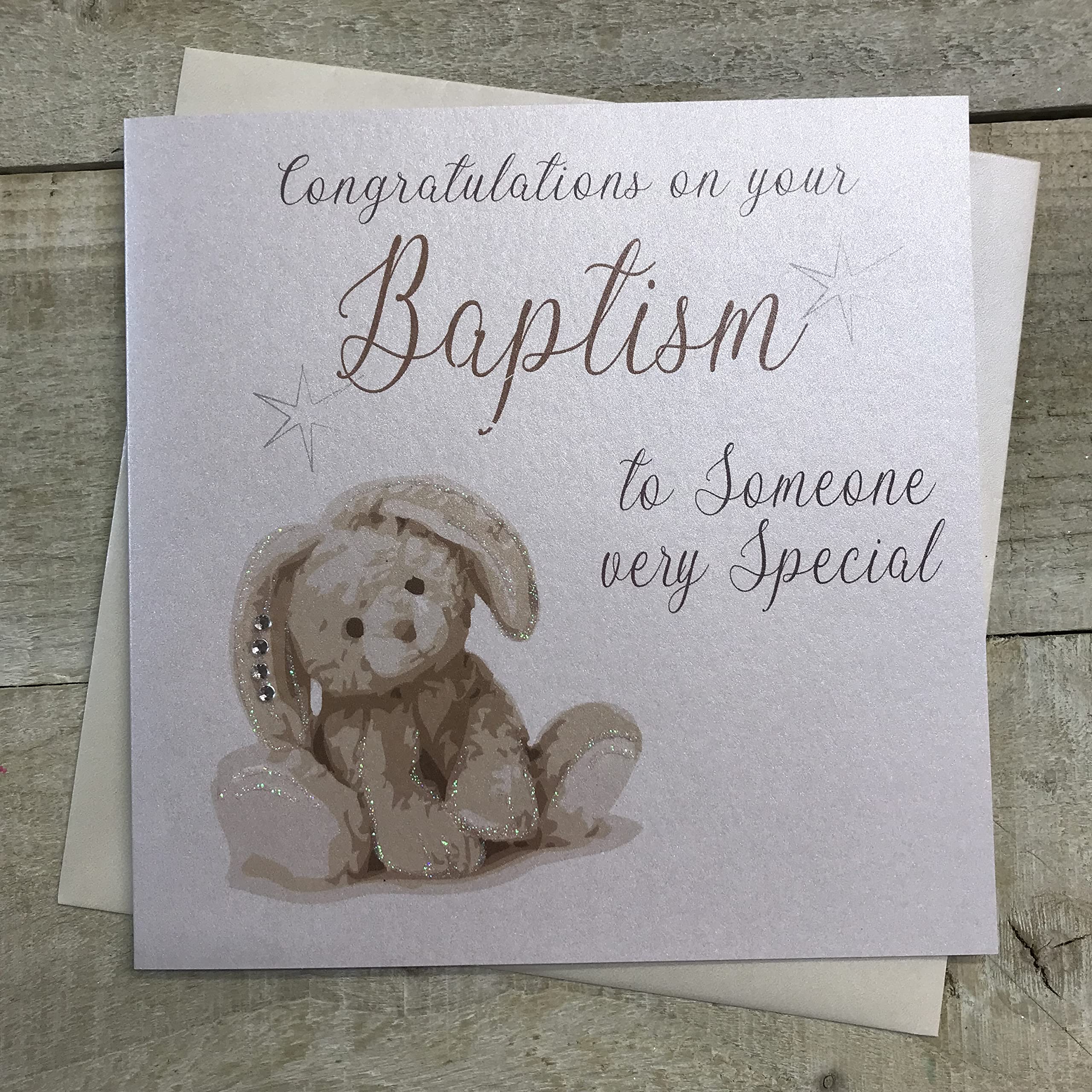 white cotton cards N205 Code "Congratulations On Your Baptism To Someone Very Special" Handmade Baptism Card, 16cm x 16cm