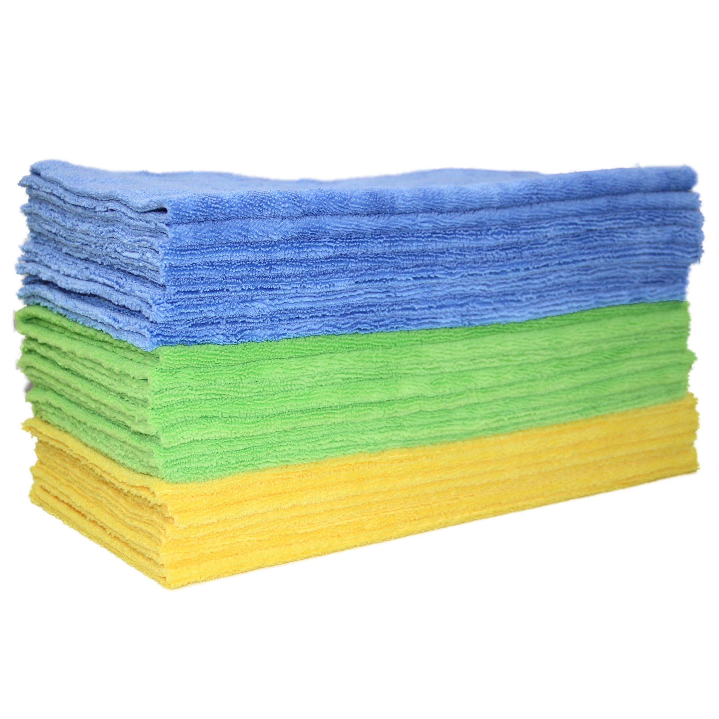 Polyte Microfibre Cleaning Towel Ultrasonic Cut Edgeless (40x40, 24 Pack, Premium, Blue,Green,Yellow)