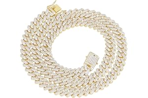 TRIPOD JEWELRY 12mm Real 18K or White Gold Plated Diamond Iced Out Cuban Link Chain or Bracelet Hip Hop Miami Necklace Prong-Setting Choker for Men Women