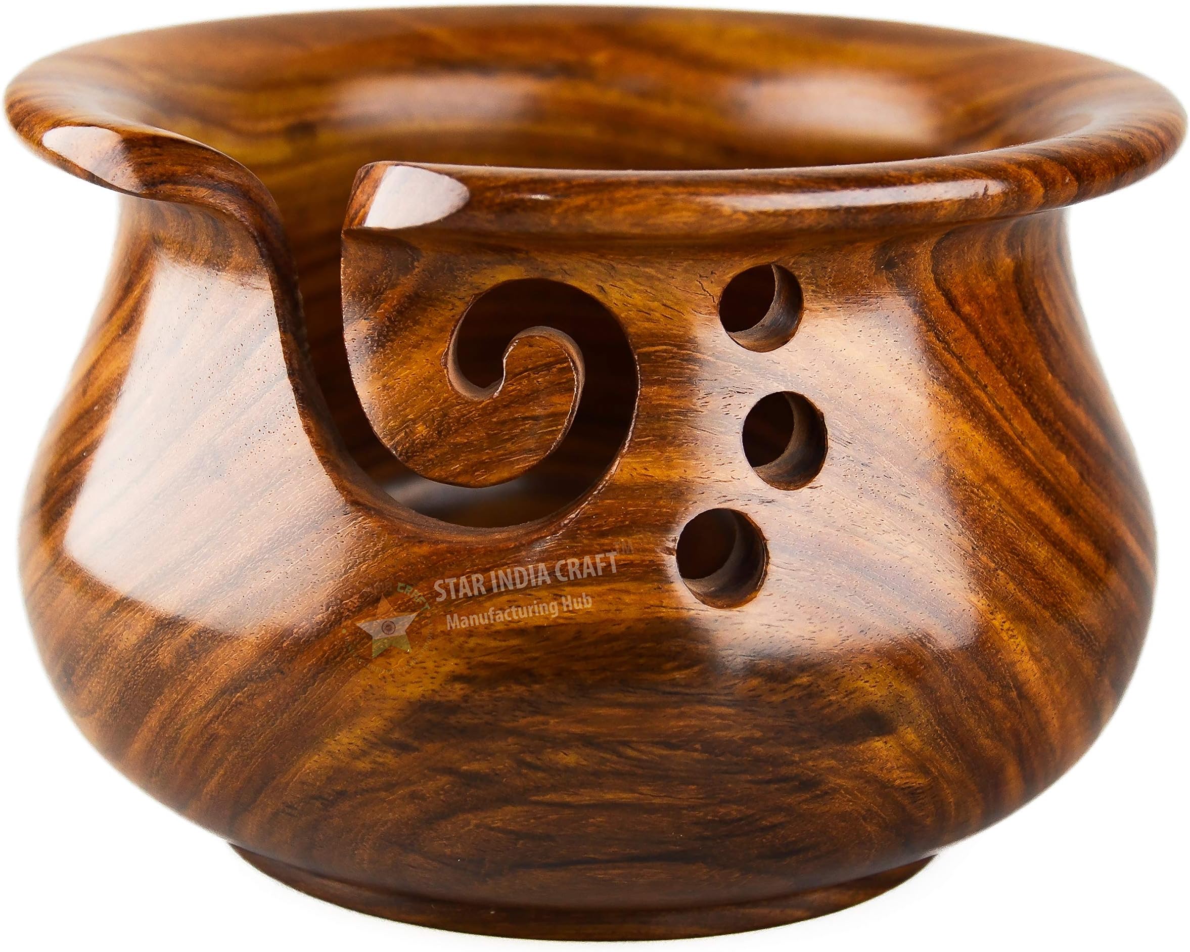 SIC Handmade Rosewood Yarn Storage Bowl of Knitting & Crocheting for Yarn Winder & Crochet Hook Accessories Holder (7 x 4", Rosewood Curvy)