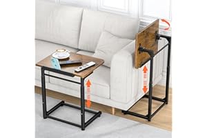 DATAROAD SELEAD Tv Tray Table Set of 2, 8-Level Adjustable Height Couch Side Table，90° Tilt Angle Adjustments C-Shaped End Table, with Phone & Tablet Slot Sofa Computer Desk for Couch, Sofa, Bed, Chair, Living Room