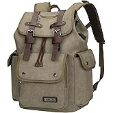 WITZMAN Canvas Backpack for Men Vintage Rucksack Fit 15.6 inch Laptop Backpack Travel High Capacity Casual Daypack(A8004 Army Green)