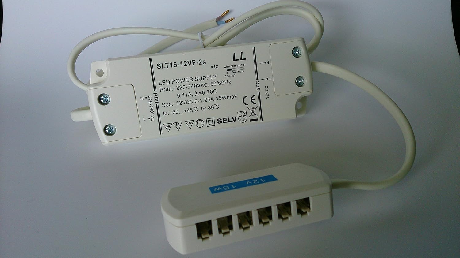 12v LED Driver 15w with 1m mains lead and 6 port micro connector