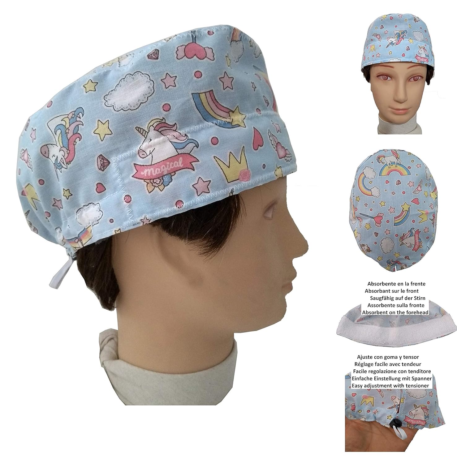 Scrub Hat Theatre Rainbow Unicorns For Short Hair With Sweatband