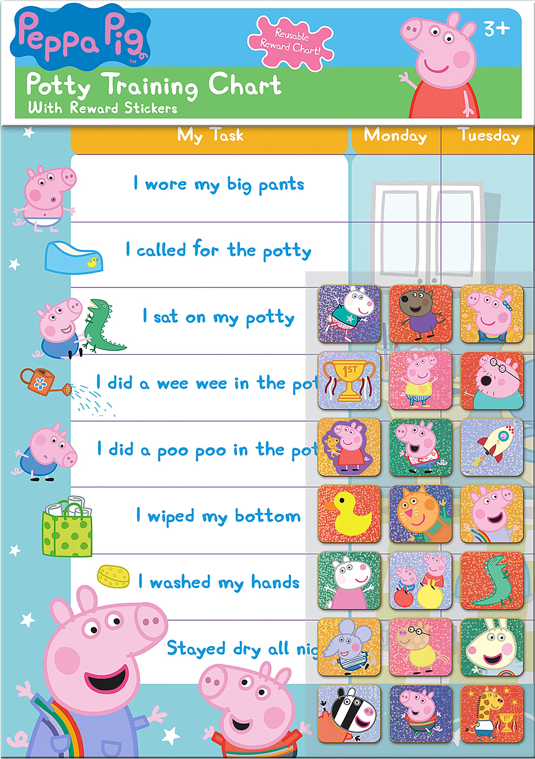 Paper Projects 01.70.30.022 Peppa Pig Potty and Toilet Training Reward Chart and 56 Sparkly Stickers, Pink