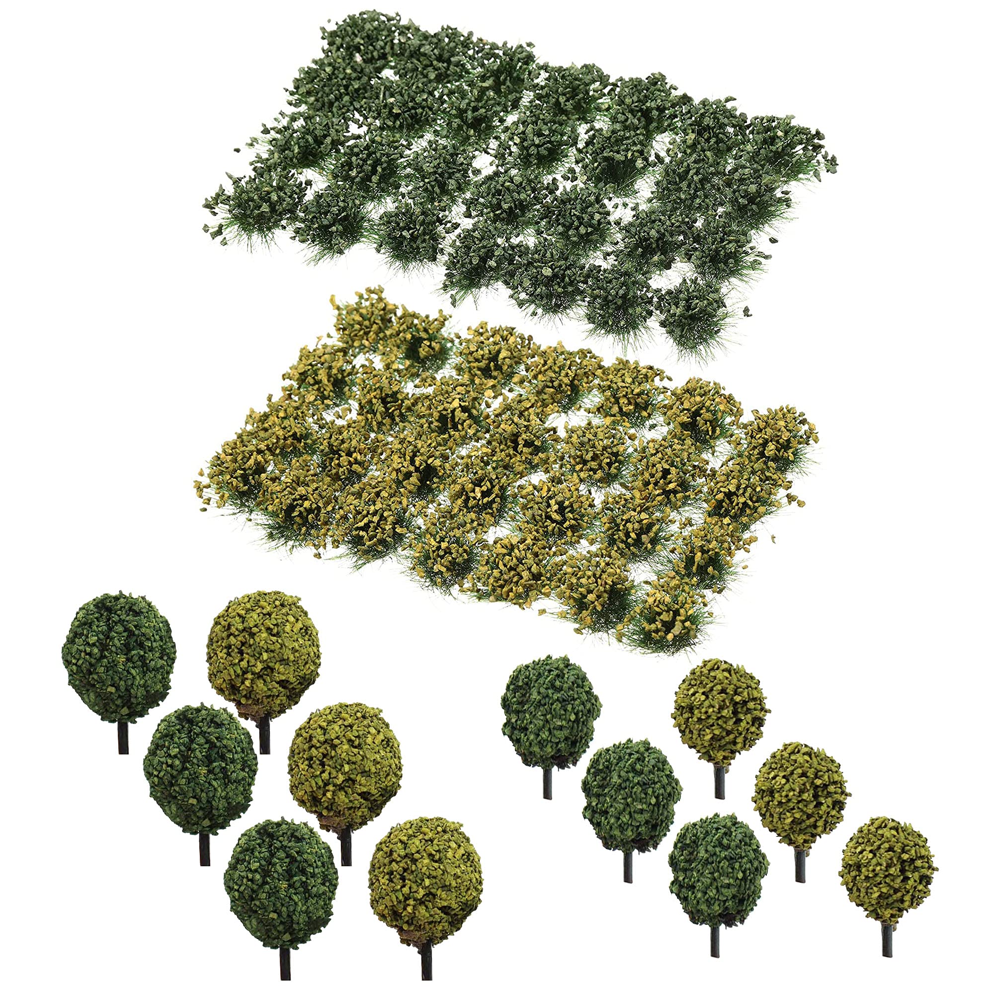 Cayway 4 PCS Static Grass Tuft Model Grass Tufts Terrain Model Kit Resin Static Scenery Model Miniature Shrubs Bushes and Tweezers for Train Landscape Railway Artificial Grass Modeling