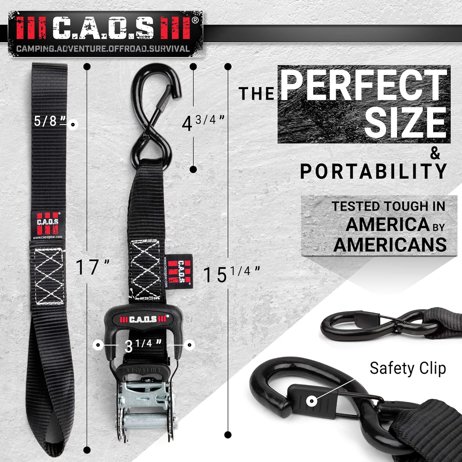CAOS Gear Motorcycle Ratchet Straps, Pack of 2, Black, to Secure Car, Truck, ATV - Premium, Heavy-Duty Tie Down Straps for Trucks, made with Coated Steel, Chromoly - Durable Soft Loop Tie Down Kit (2): Automotive