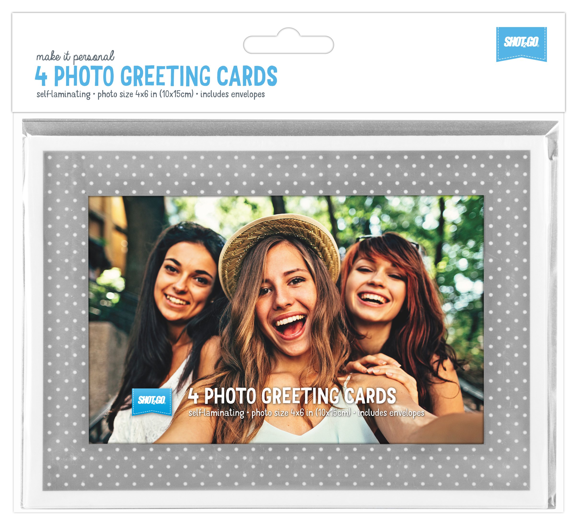 Pack of 4 Shot2go Photo Cards with envelopes. Silver White dot Design. Each Card Holds one 4x6" (10x15cm) Photo