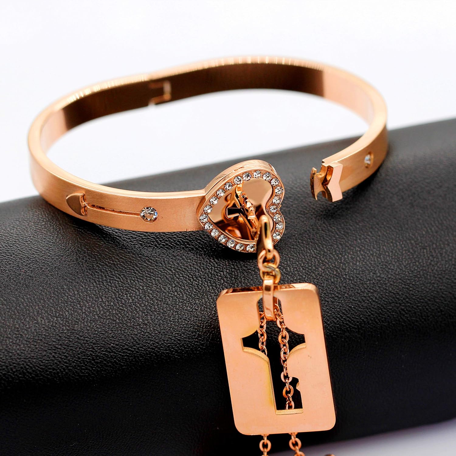 Uloveido Heart Lock Bracelet and Shield Key Necklace for Girls Boys Matching Jewelry Set for Couples Men and Women Y473/Y474 (Rosegold-2) - Image 5