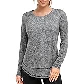 Abrooical Women's Long Sleeve Workout Shirts Crewneck Sports Yoga Running Dry Fit Tops Side Split Tee