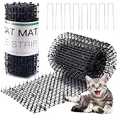 Hmyomina 16.4FT Scat Mat for Cats with 8 Garden Staples, Cat Scat Mat with Spikes Outdoor Plant &amp; Furniture Protector(2PCS, 8.2FT Each)
