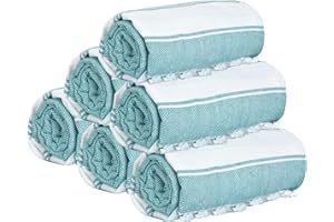GLAMBURG Peshtemal Turkish Beach Towel Cotton Oversized 36x71 Set of 6 for Adults, Soft Durable Absorbent Extra Large Hammam Bath Sheet - Teal