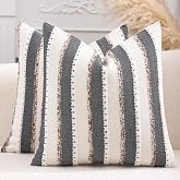 Tosleo Boho Decorative Striped Throw Pillow Covers 18x18 Inch Black White | Set of 2,Fall Winter Decor,Chenille Pillow Cases,Textured Pillowcase,Hidden Zipper,Ideal Gift,Machine Washable