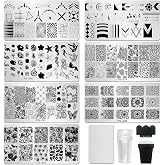 AddFavor Nail Stamper Kit 7pcs Nail Stamping Plates Flower Geometric Mandala Animal Image Nail Stencils with 2 Stamp and 2 Scraper for Home Salon Manicure Design Supplies Tools