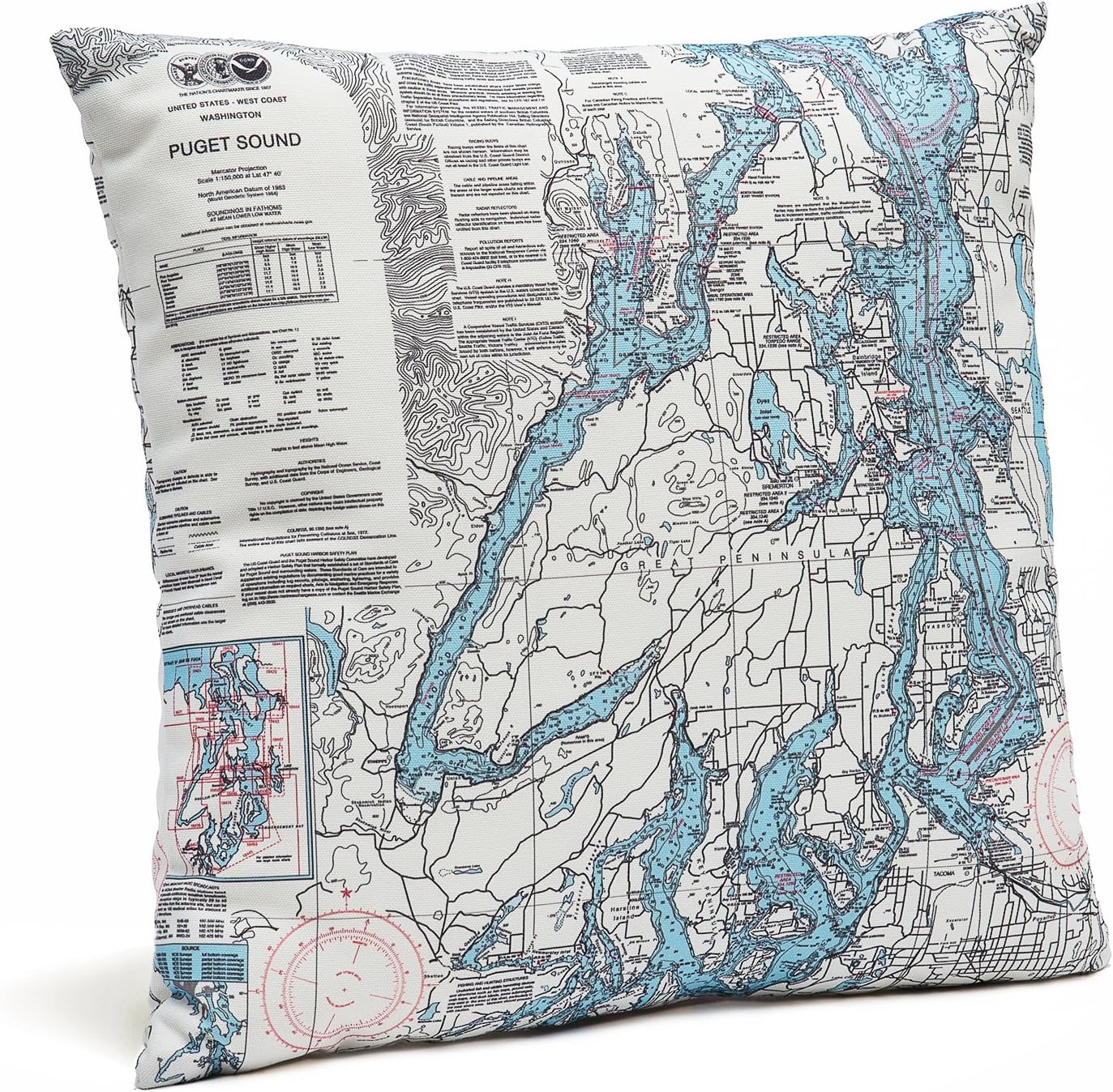 Amazon Com Puget Sound Indoor Outdoor Nautical Chart Throw Pillow