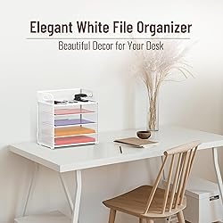 2 Pack 5-Tier White Desk Organizer with Handle Mesh