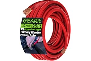 GEARit 1/0 Gauge Wire Oxygen Free Copper OFC (25ft - Red Translucent) 0 AWG - Primary Automotive Wire Power/Ground, Battery Cable, Car Audio Speaker, RV Trailer, Amp, Electrical 0ga - 25 Feet