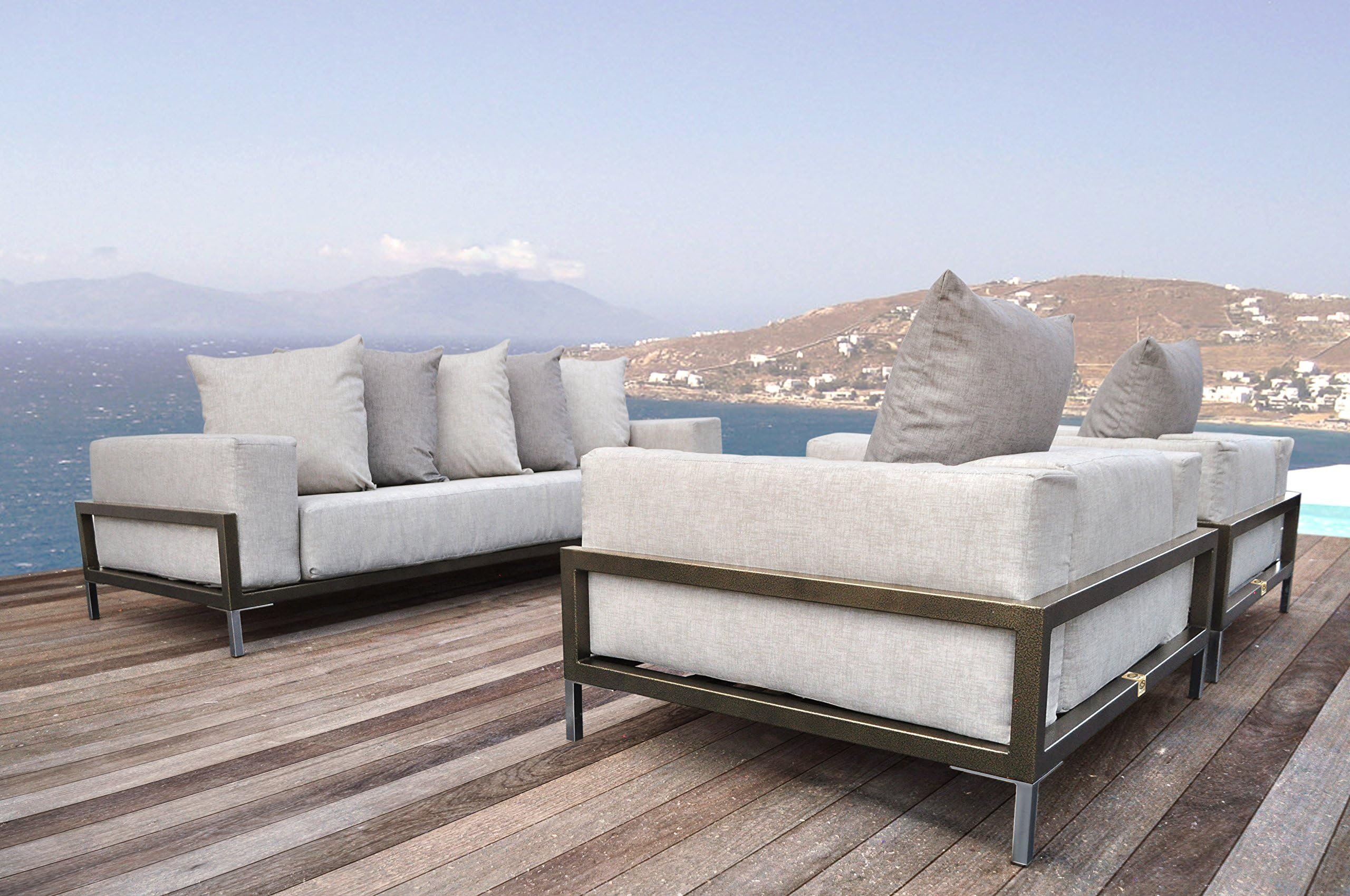 SOLIS Patio Nubis Deep Seated Sofa for Indoor or Outdoor Living Room or Patio, Cream/Grey/Black/Silver/Natural/Gold