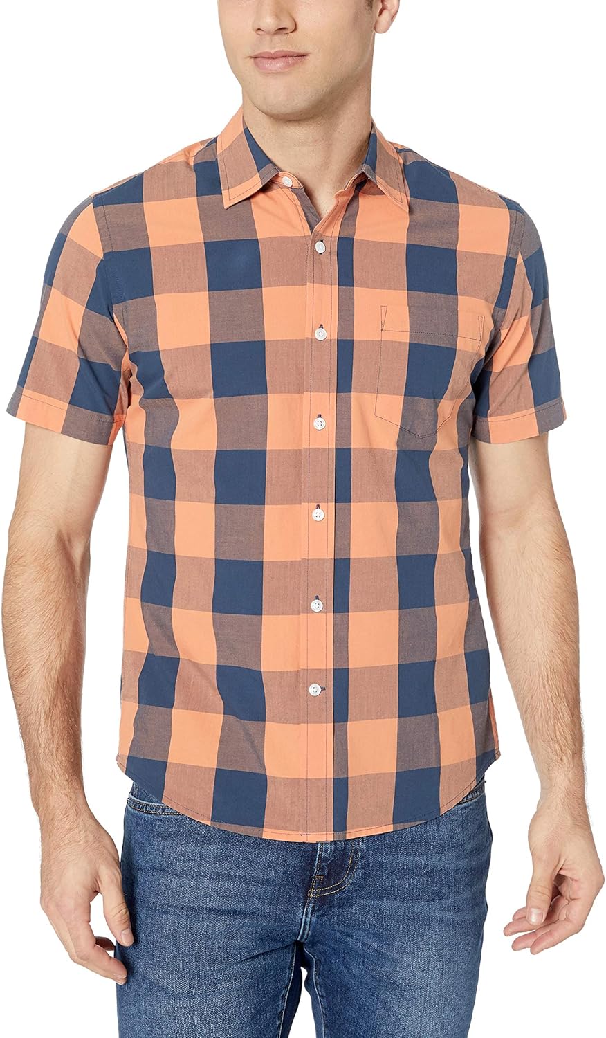  Essentials Men's Slim-Fit Short-Sleeve Casual Poplin Shirt: Clothing