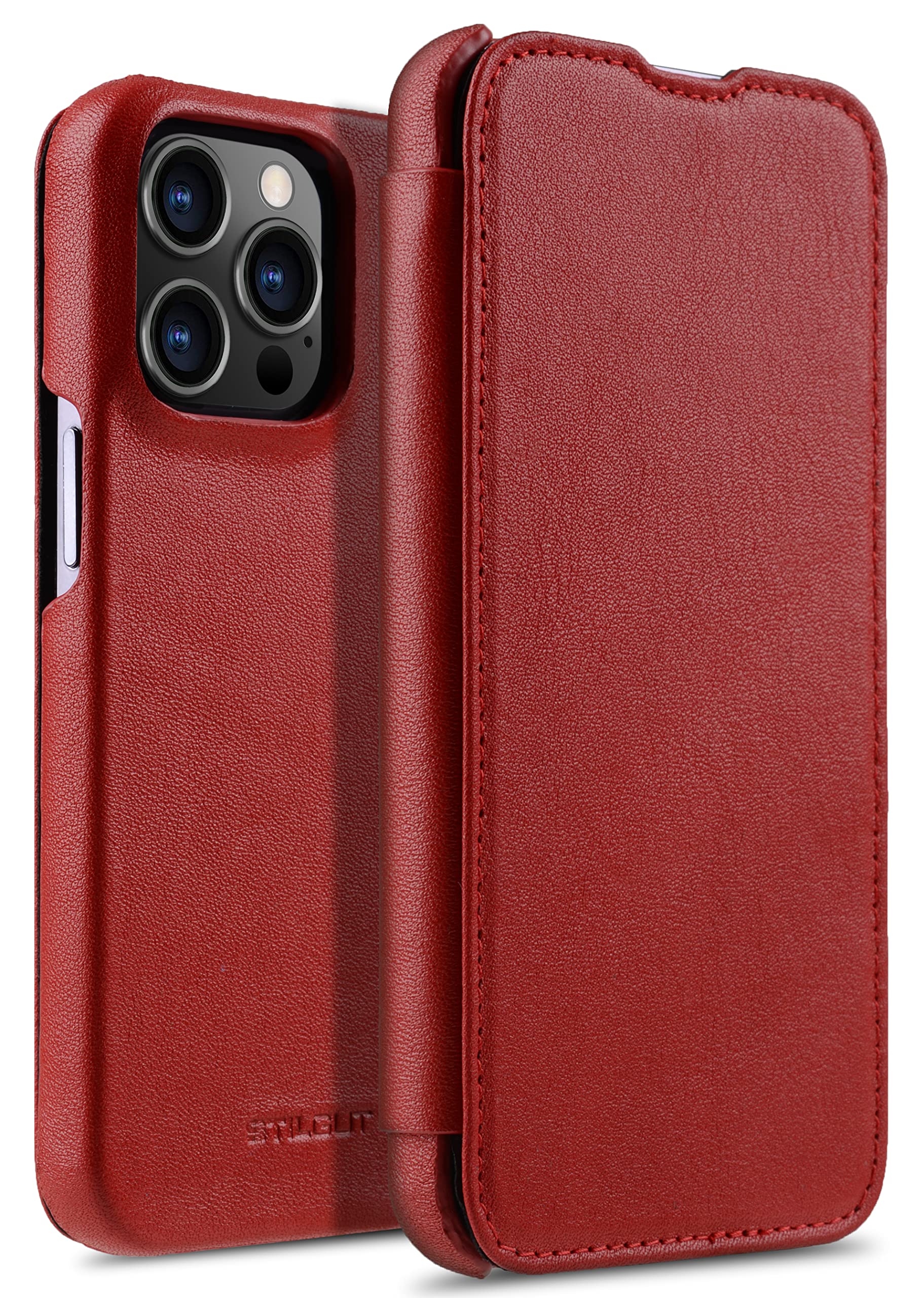 StilGut Book Case Compatible with iPhone 13 Pro Max (6.7 Inches) Leather Flip Case Mobile Phone Case, Phone Cover, Phone Cases Leather Case Red Nappa