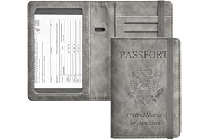 HerriaT Passport and Vaccine Card Holder Combo,Cover Case with CDC Vaccination Card Slot, Leather Travel Documents Organizer Protector, with RFID Blocking, for Women and Men