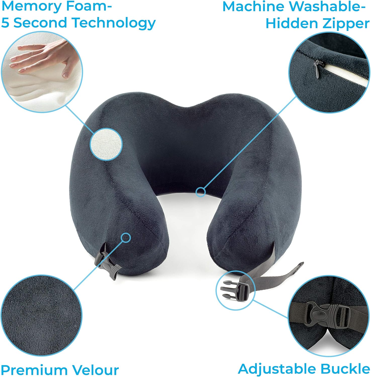 Luxury Travel Neck Pillow Sleep Kit - 100% Memory Foam Travel Pillow, 3D Contoured Sleep Mask, Moldable Ear Plugs, Compact Carry Bag. Moldable and Breathable Neck Pillow: Home & Kitchen