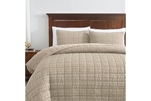 ROARINGWILD Seersucker Beige Quilt Set King Size with 2 Pillow Shams, Tan Taupe Striped Textured Soft Microfiber Lightweight Bedding Bedspread Coverlet for All Season, 3 Piece